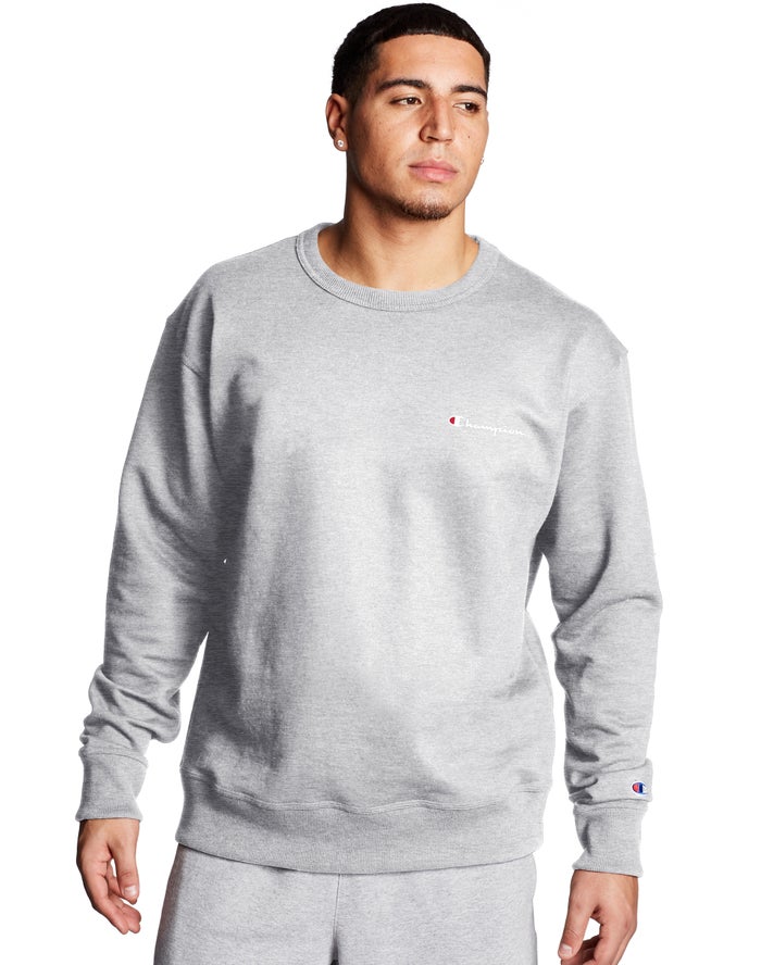 Champion Powerblend Fleece Crew Script Logo - Miesten Harmaat Collegepaita - Suomi 2715630-TK